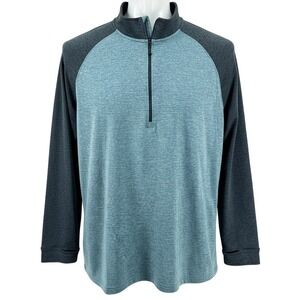 LL Bean Quarter Zip Pullover Mens 3XL Tall Blue Polyester Spandex Thumbholes